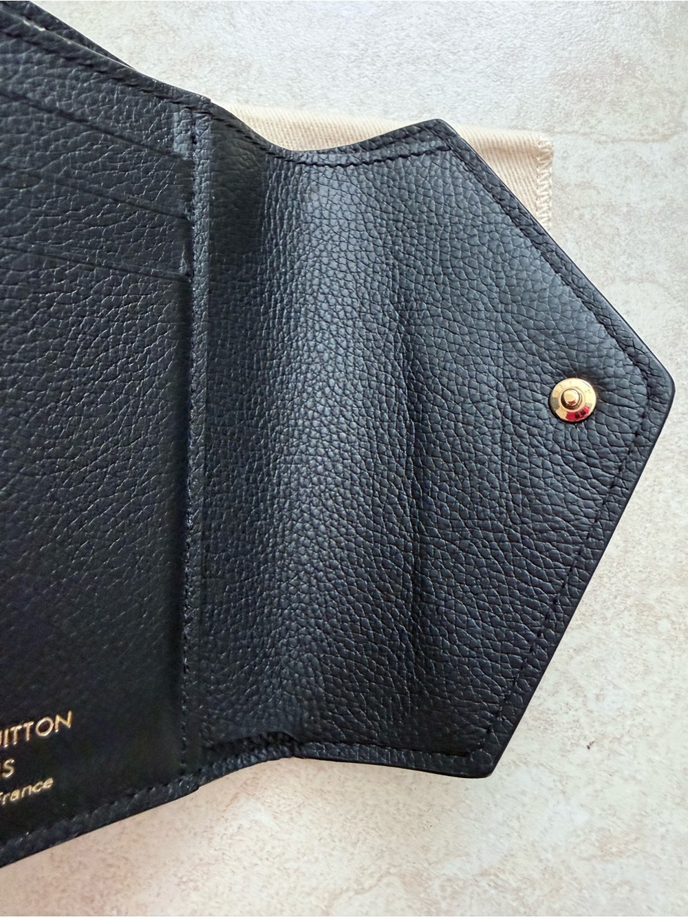 Louis Vuitton Black Monogram Embossed Victorine Wallet with Gold Snap - Picture 10 of 11